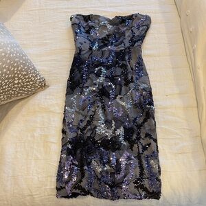 Dress the Population Strapless Sequin Dress in Black and Purple